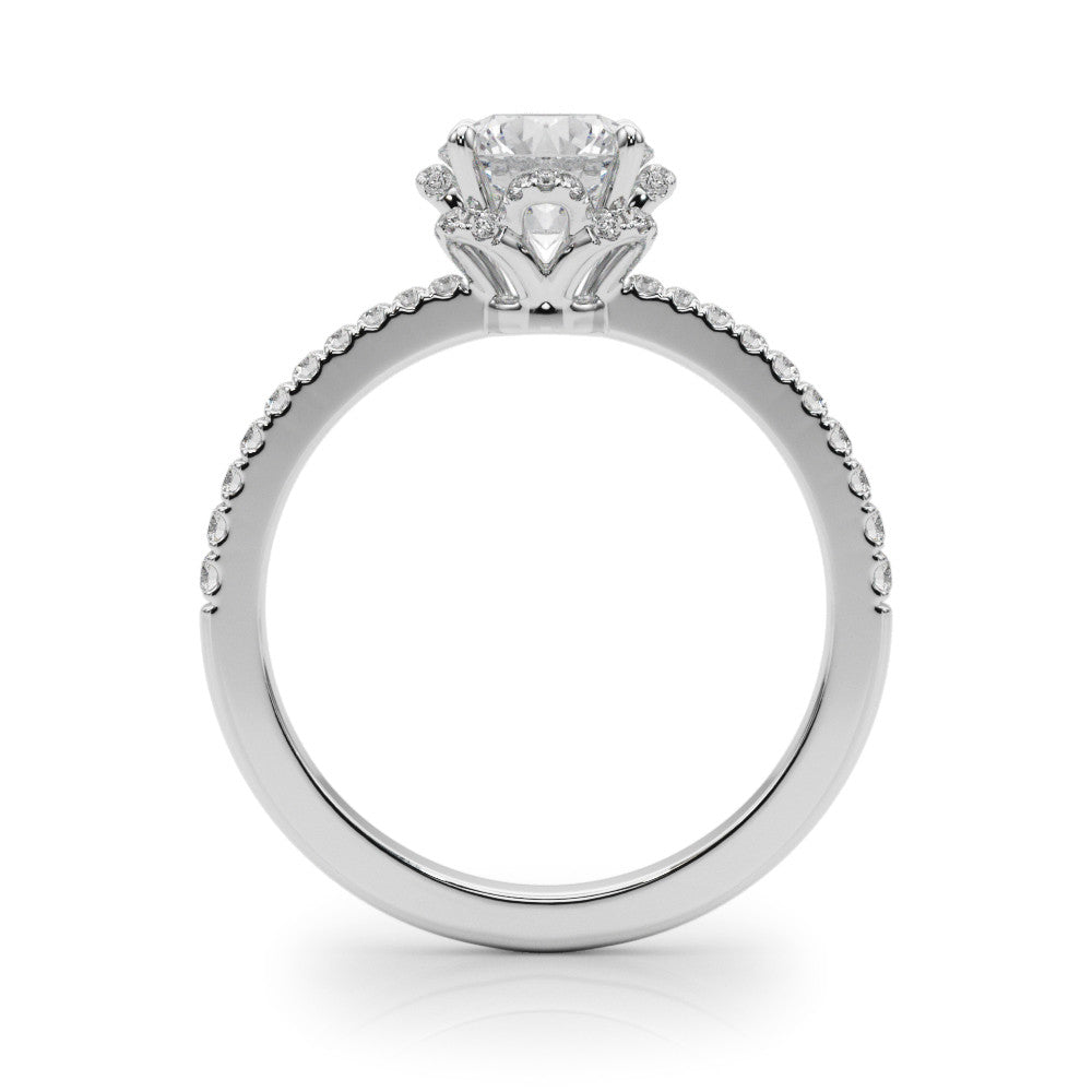 14K White Gold Round Brilliant Diamond Floral Halo Engagement Ring With Pave Accents (1.25ctw)