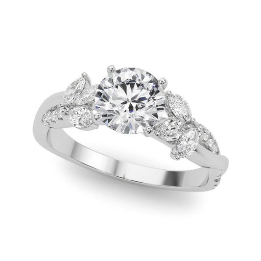 14K White Gold Lab-Grown Round Brilliant Diamond Floral Inspired Engagement Ring - Options Available