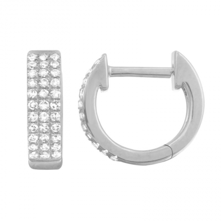 14K White Gold Three Row Diamond Pave Huggie Hoop Earrings (.16ctw)