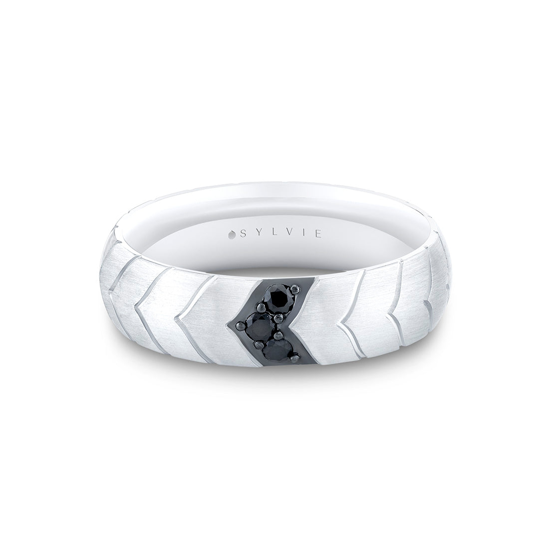 Shell Apex Brushed Mens Band with Black Diamonds - Ian