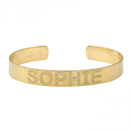 14K Yellow Gold Pave Diamond Customizable Name Cuff (.23ctw)