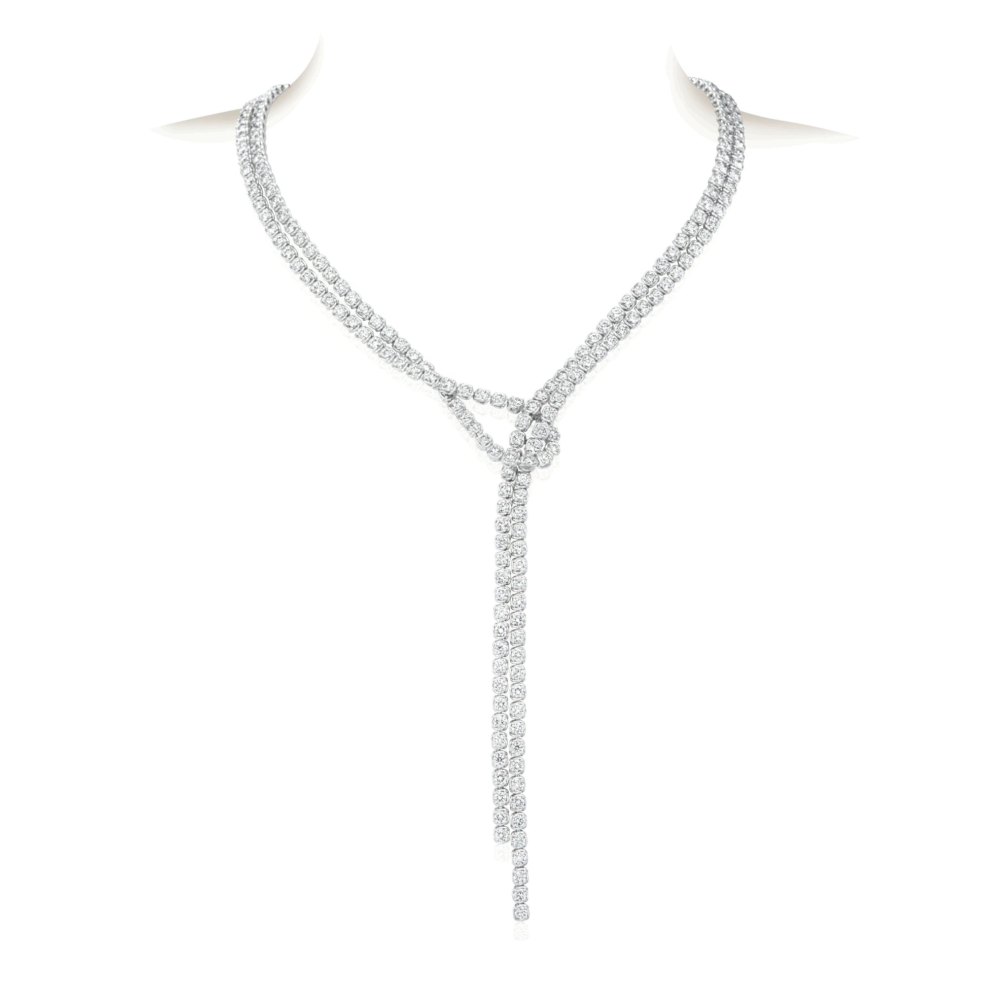 14K White Gold Diamond Riviera Lariat Necklace 