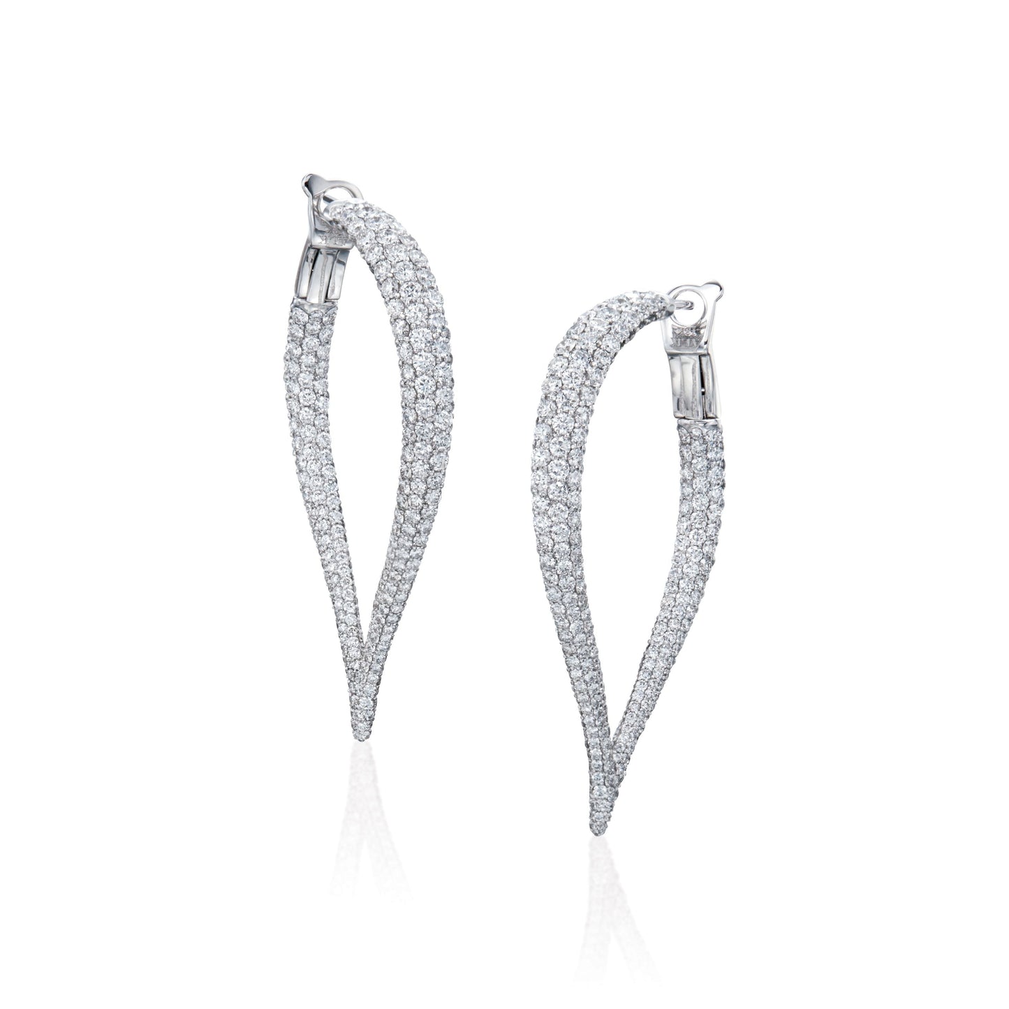 14K White Gold Diamond Pave Tapered Teardrop Earrings 