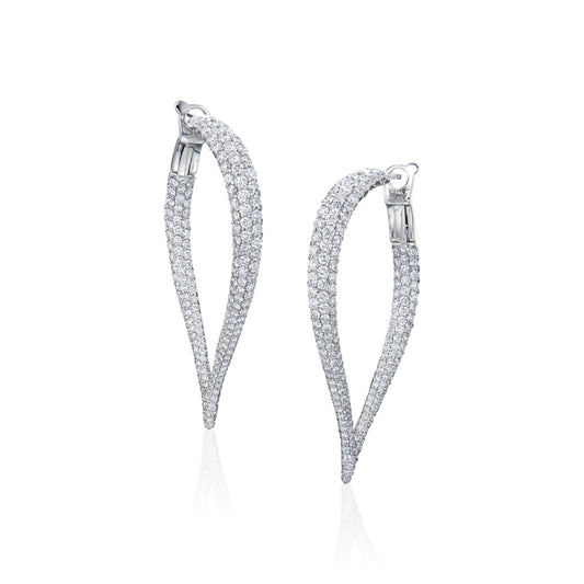 14K White Gold Diamond Pave Tapered Teardrop Earrings 