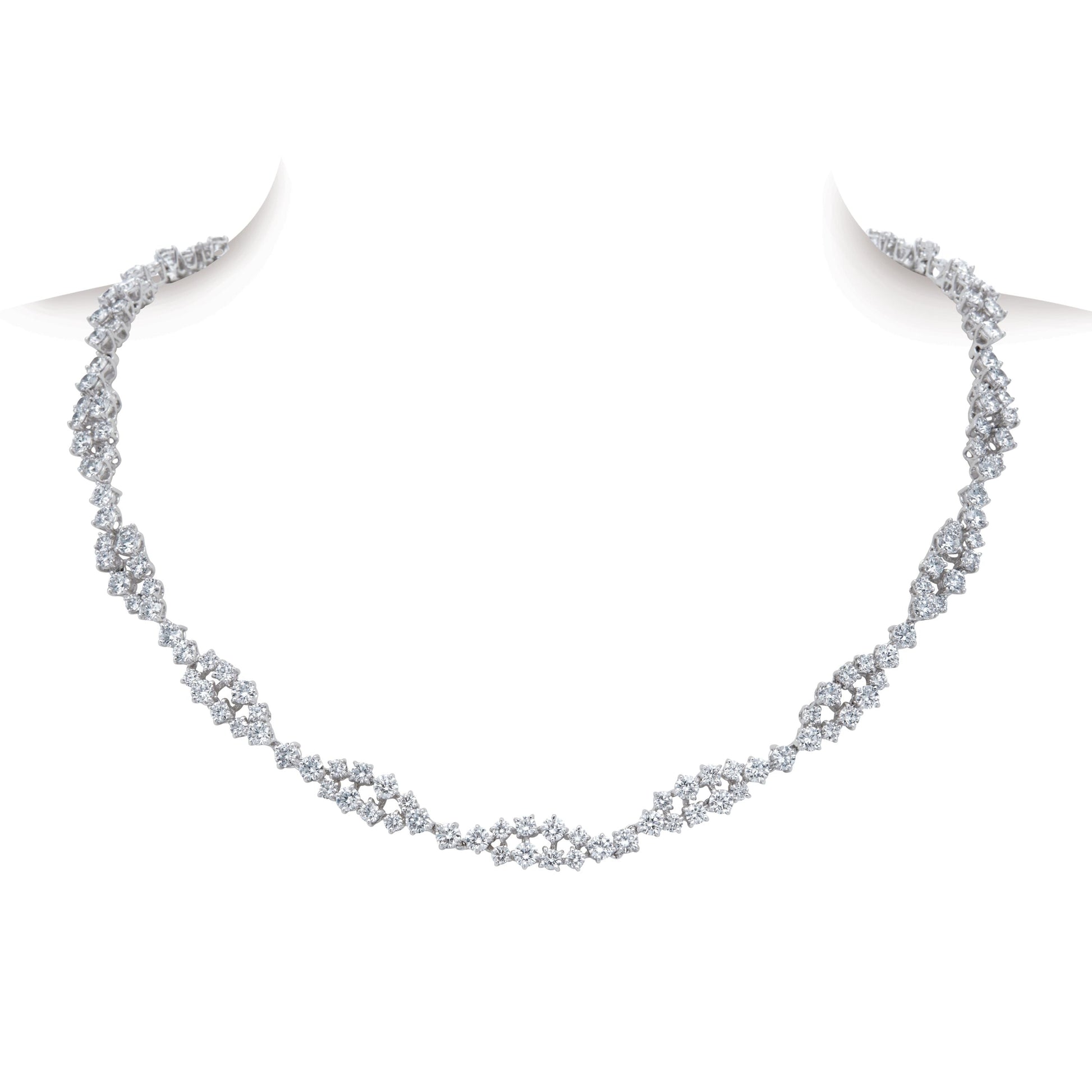 14K White Gold Diamond Double Helix Riviera Necklace 