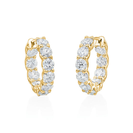 14K Yellow Gold Diamond Inside-Outside Hoop Earrings 