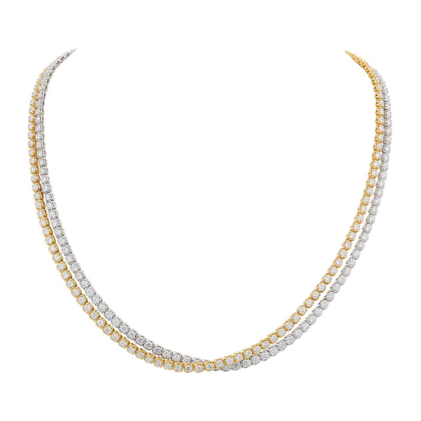 14K Yellow And White Gold Two Strand Diamond Riviera Layering Necklace 