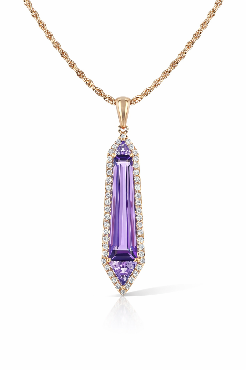 14K Rose Gold Amethyst And Diamond Halo Pendant