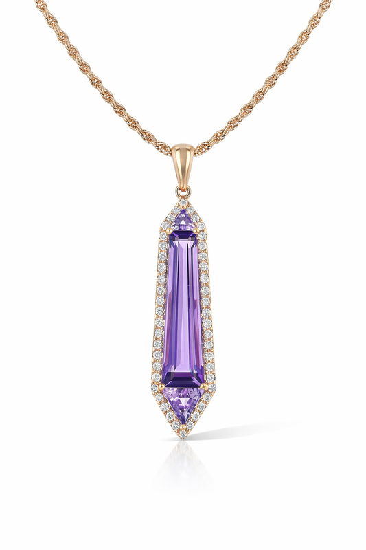 14K Rose Gold Amethyst And Diamond Halo Pendant