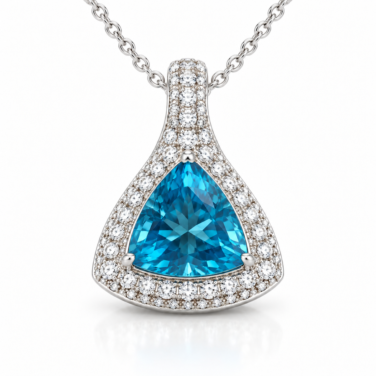 5.28ct Trillion-Cut Cambodian Blue Zircon & Diamond Pendant in 18K White Gold