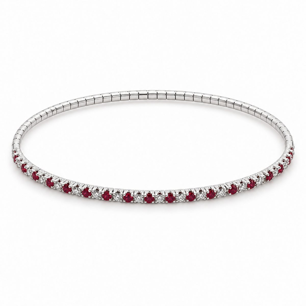 0.25ctw Diamond & Ruby Petite Flexi Bangle in 14K White Gold