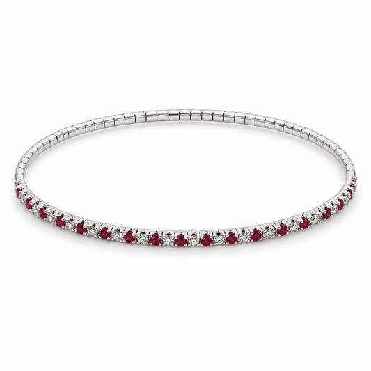 0.25ctw Diamond & Ruby Petite Flexi Bangle in 14K White Gold