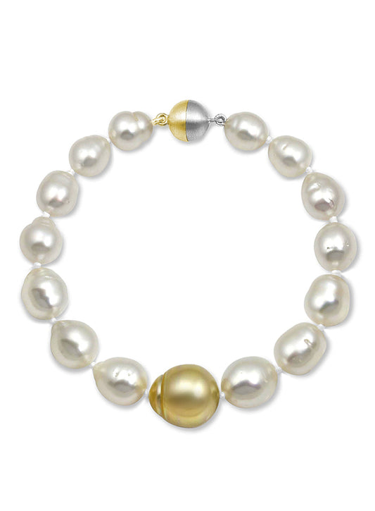 14K White And Yellow Gold Bracelet With Graduated South Sea Pearls (10-20MM)