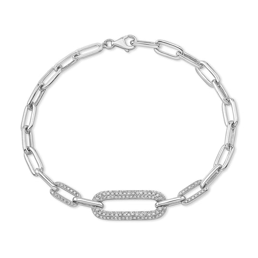 14K White Gold Pave Diamond Paperclip Bracelet (.47ctw)