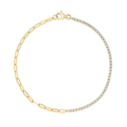 14K Yellow Gold Split Paperclip And Diamond Bracelet (.61ctw)