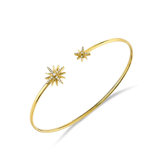 14K Yellow Gold Solaz Diamond Sunburst Open Bangle