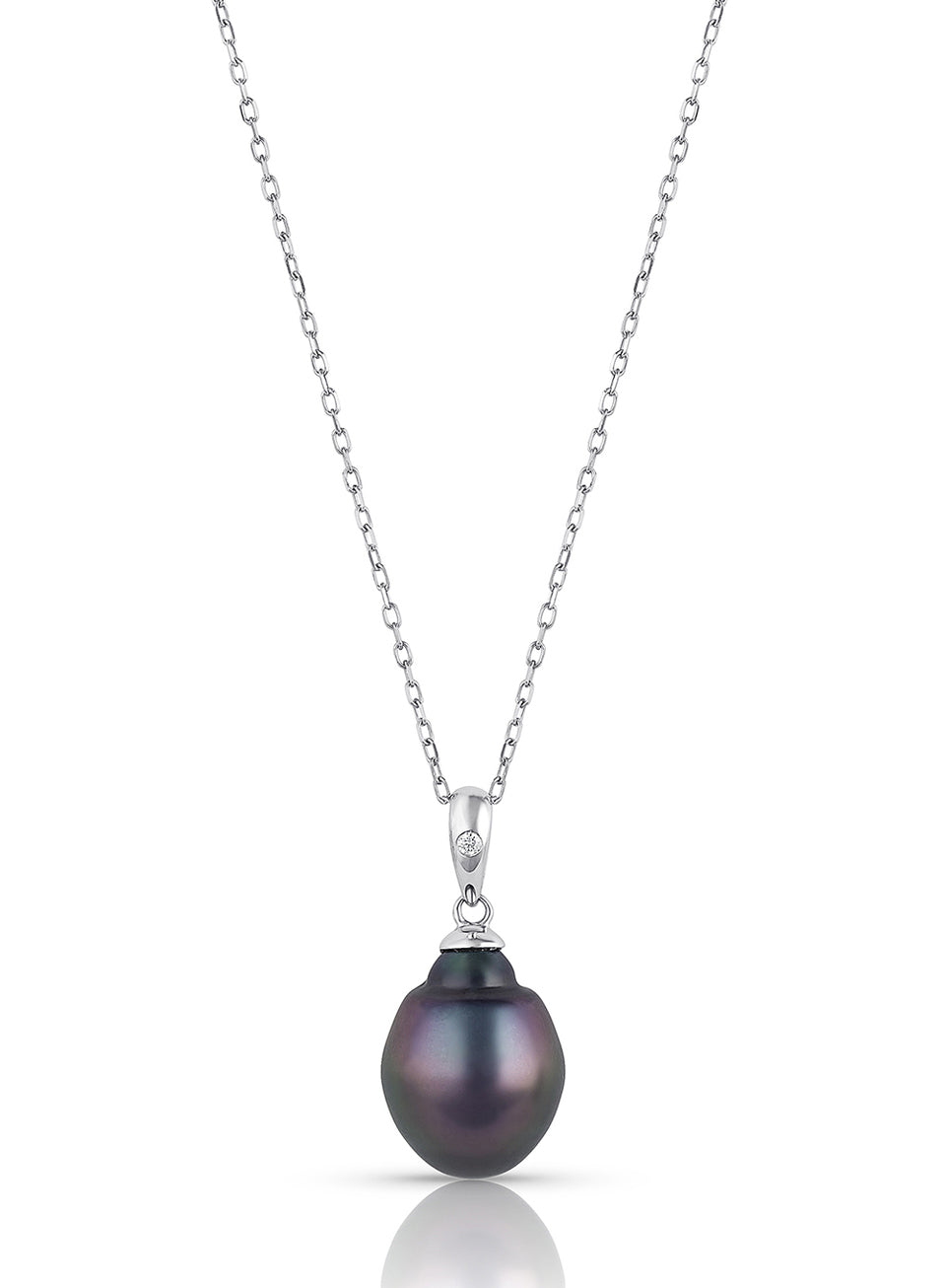 14K White Gold Tahitian Pearl And Diamond Pendant (.01ctw) 