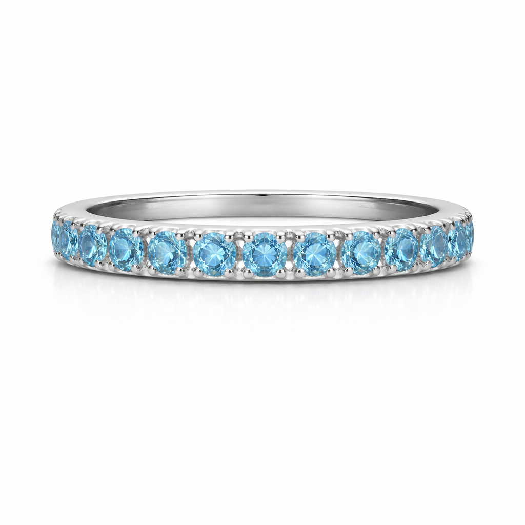 White Gold Pave Blue Topaz Stackable Ring