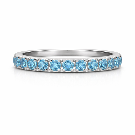 White Gold Pave Blue Topaz Stackable Ring
