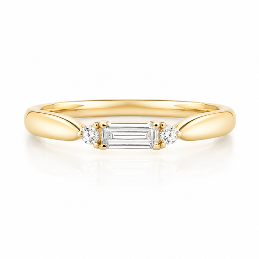 Yellow Gold Baguette and Round Diamond Stackable Ring