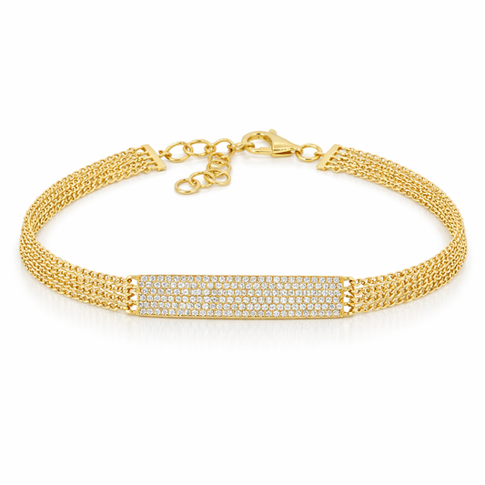 Yellow Gold Multi-Chain Pave Diamond Bar Bracelet