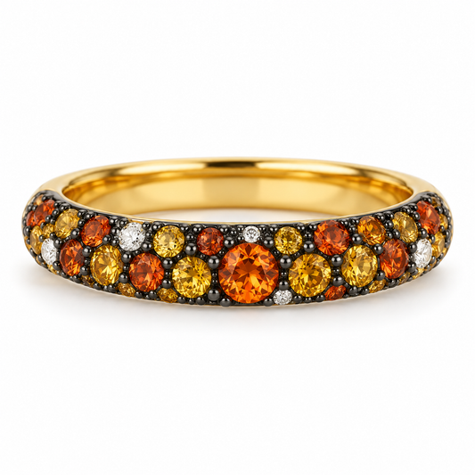 1.46ctw Orange & Yellow Sapphire Diamond Cluster Ring in 18K Yellow Gold