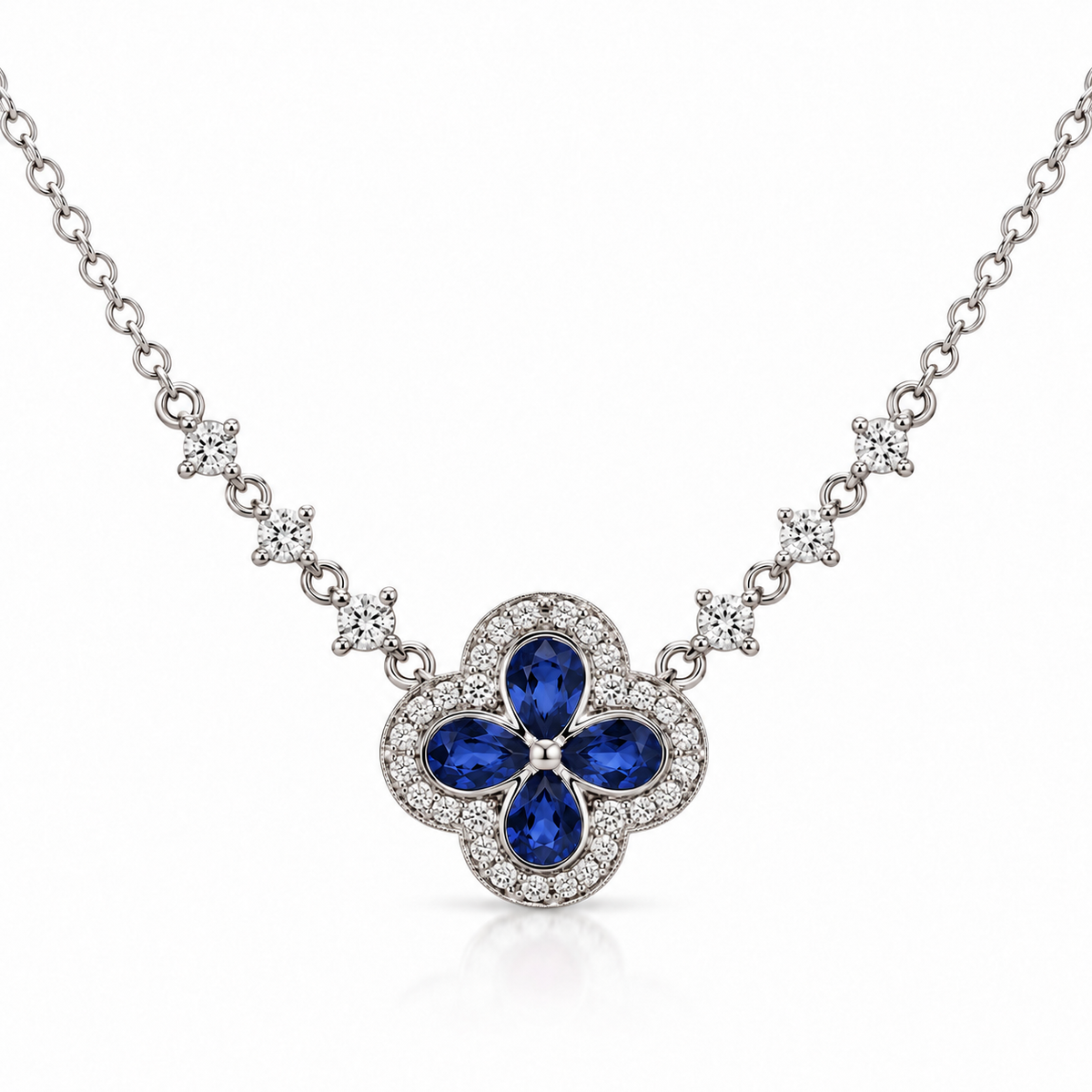 0.75ctw Sapphire & 0.40ctw Diamond Pendant in 14K White Gold