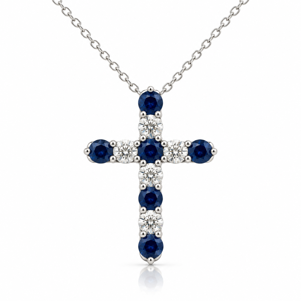 0.50ctw Sapphire & 0.72ctw Diamond Cross Pendant in 14K White Gold