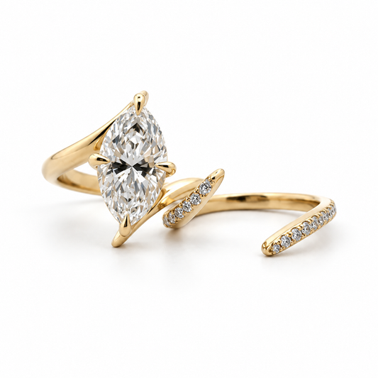 3.81 CTW Marquise Lab Grown Diamond Bypass Bridal Set in 14K Yellow Gold