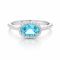 White Gold Oval Fantasy Cut Swiss Blue Topaz Halo Ring