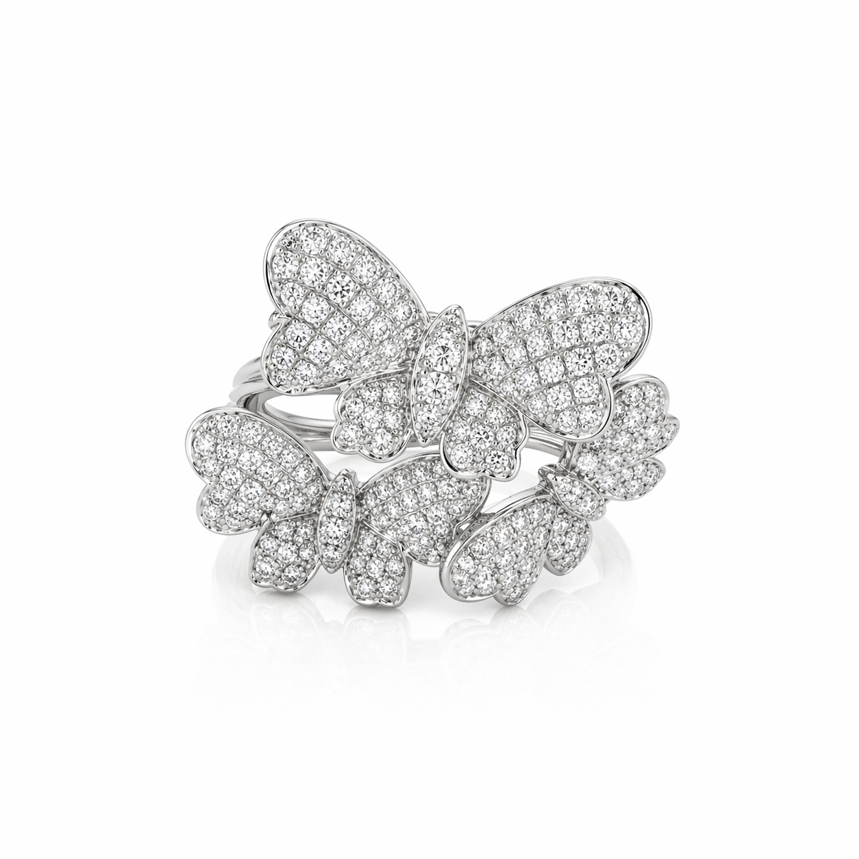 White Gold Pave Diamond Butterfly Fashion Ring