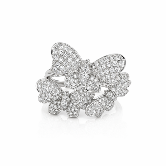 White Gold Pave Diamond Butterfly Fashion Ring