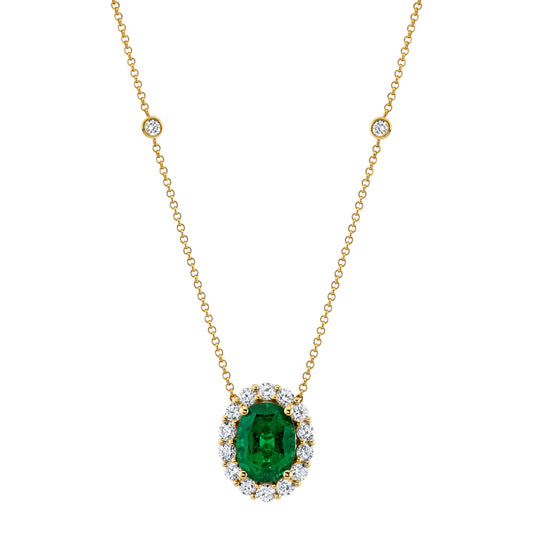 18K Yellow Gold Emerald and Diamond Necklace (5.33ctw)