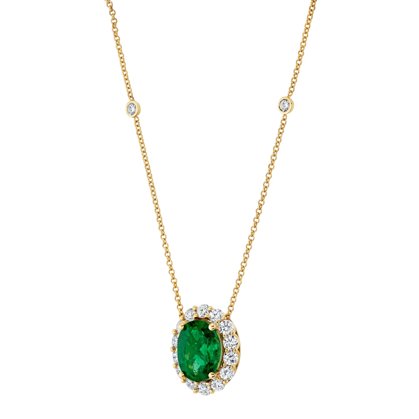 18K Yellow Gold Emerald and Diamond Necklace (5.33ctw)