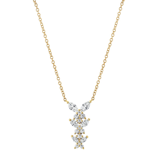 18K Yellow Gold Marquise and Round Diamond Necklace (1.09ctw)