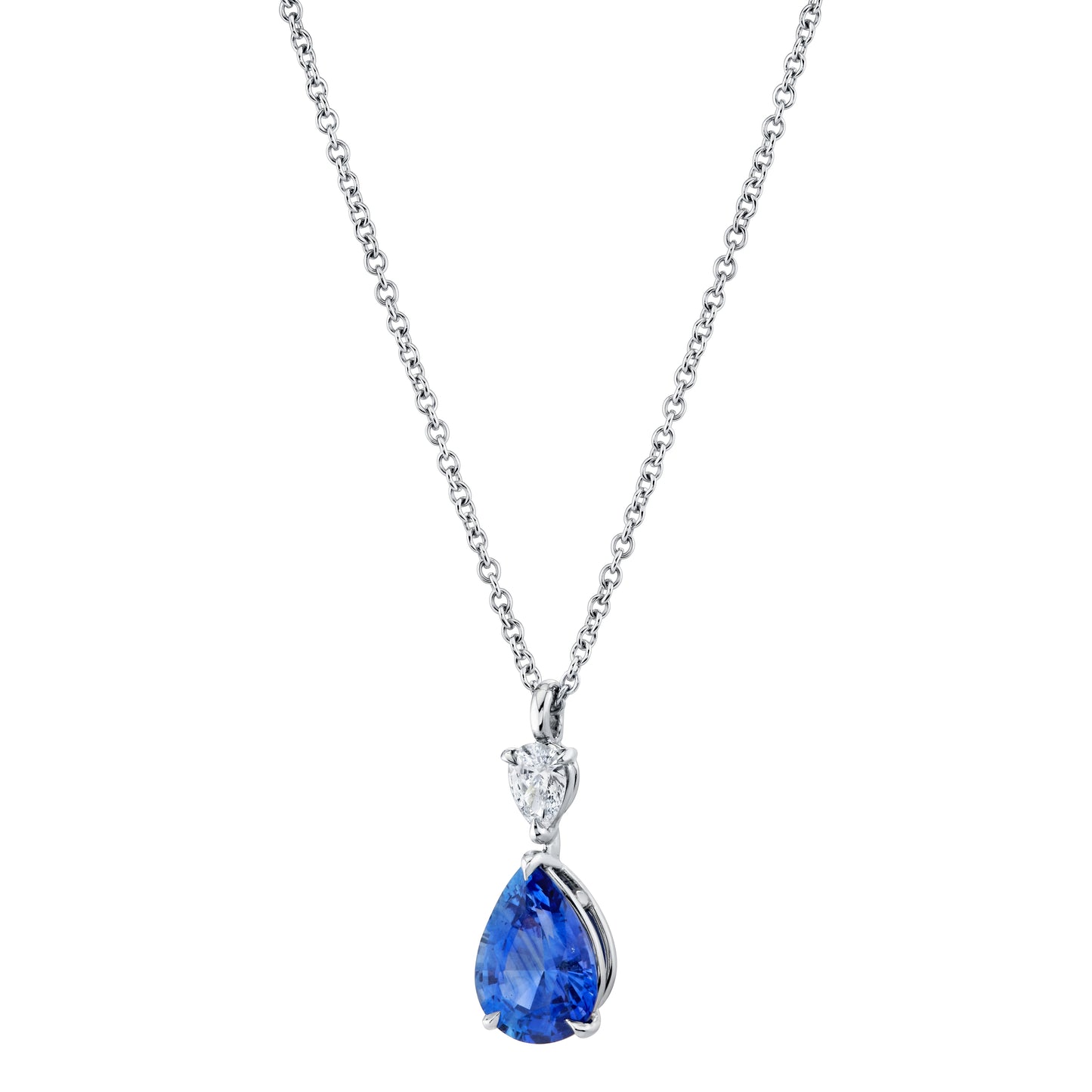 Platinum Pear Sapphire and Diamond Drop Necklace (2.29ctw)