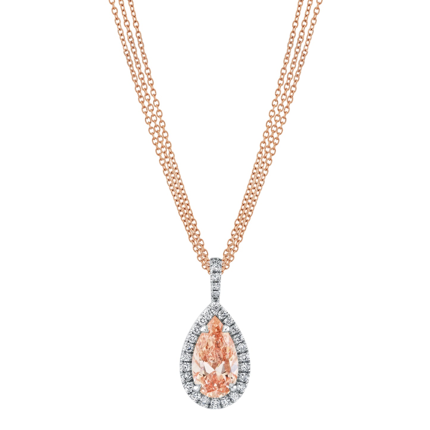 14K White and Rose Gold Pear Shape Lab-Grown Fancy Pink Diamond Halo Pendant (3.29ctw)