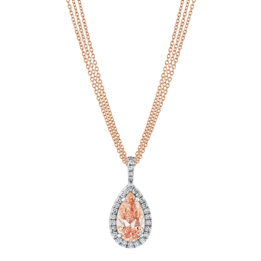 14K White and Rose Gold Pear Shape Lab-Grown Fancy Pink Diamond Halo Pendant (3.29ctw)