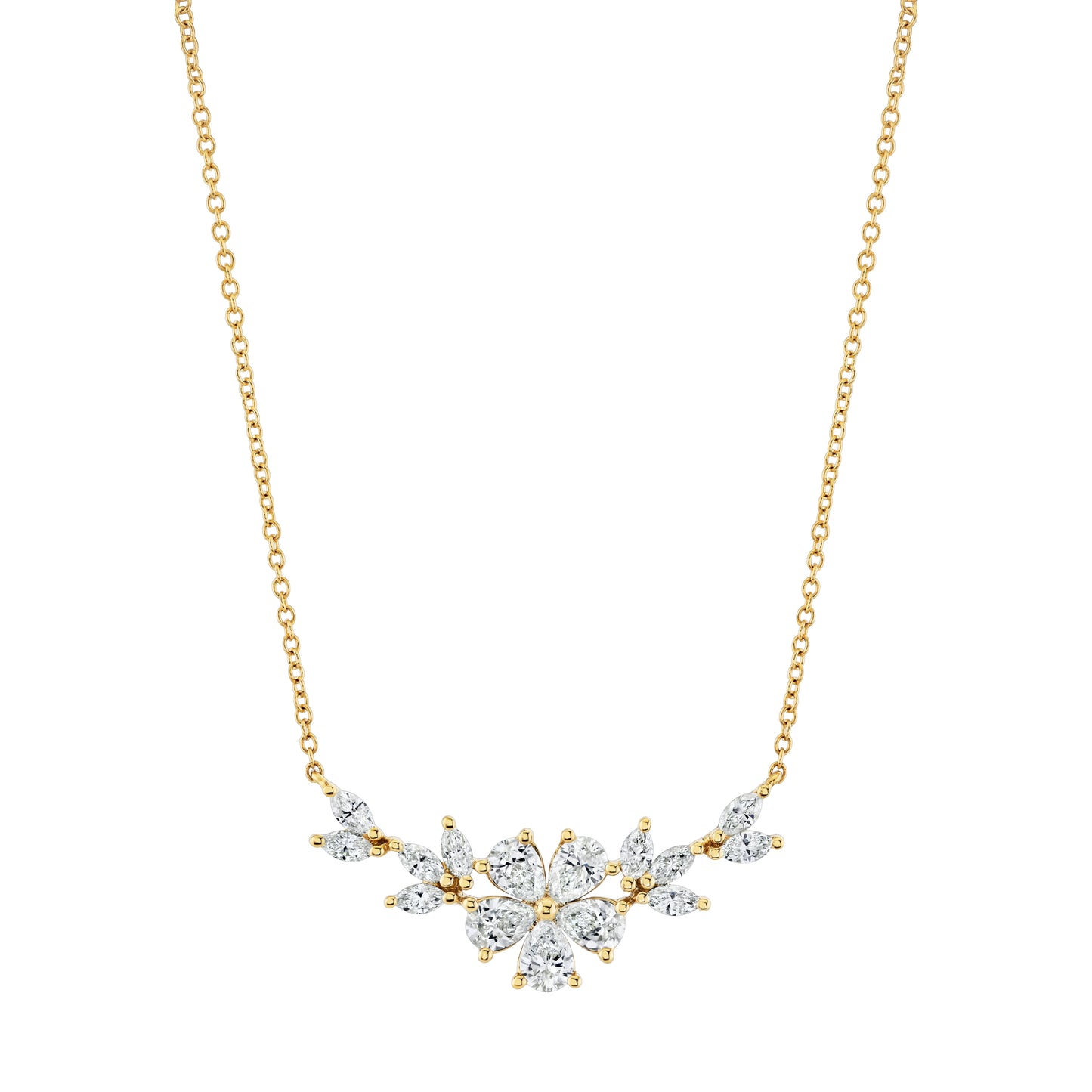18K Yellow Gold Pear and Marquise Diamond Necklace (1.89ctw)
