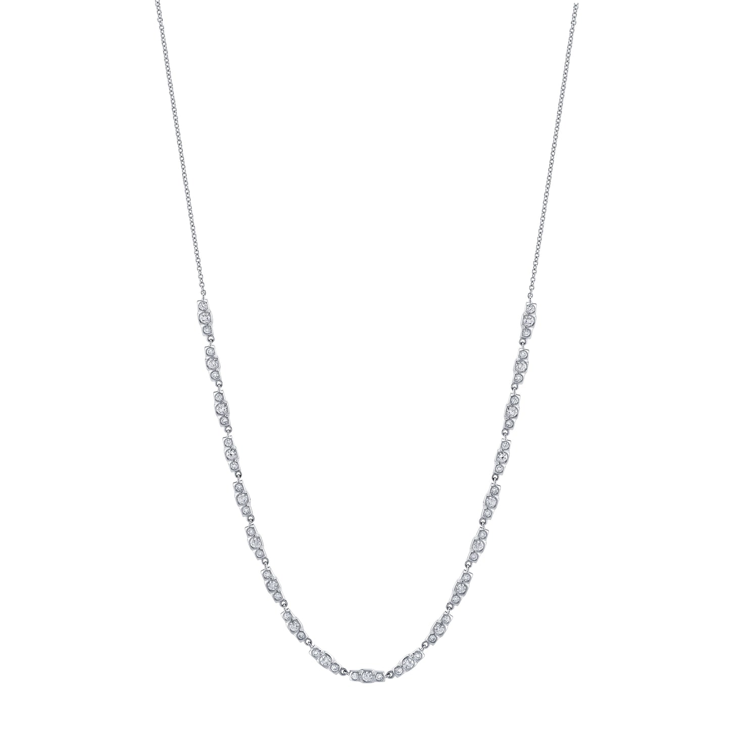 18K White Gold Round Diamond Bezel Station Necklace (.94ctw)