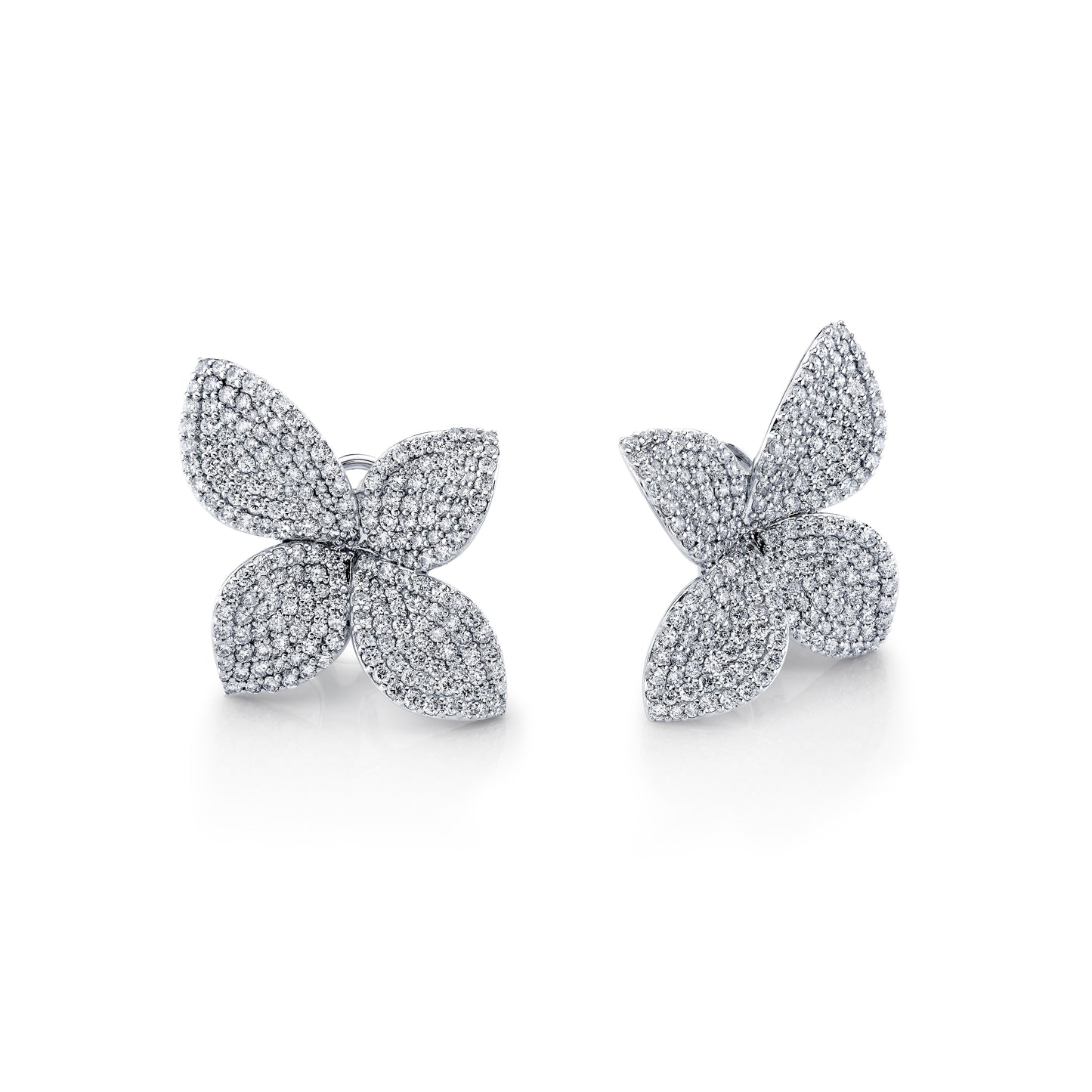 18K White Gold Pave Diamond Flower Earrings (3.87ctw)