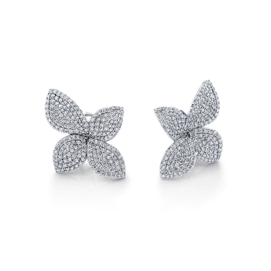 18K White Gold Pave Diamond Flower Earrings (3.87ctw)