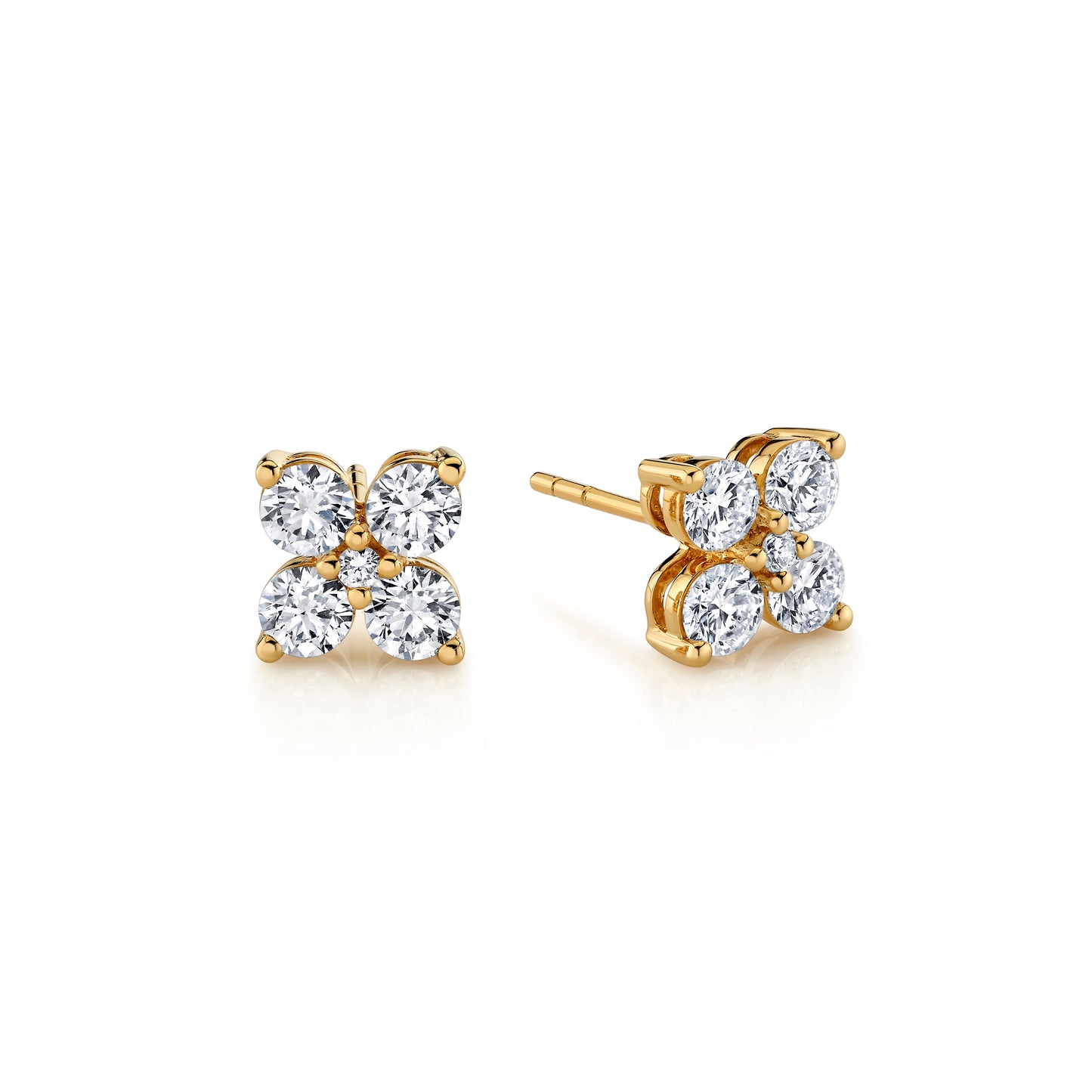 14K Yellow Gold Round Diamond Flower Earrings (2ctw)