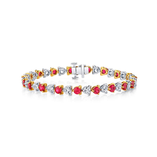Platinum and 18K Yellow Gold Diamond and Ruby Bracelet (10.16ctw)
