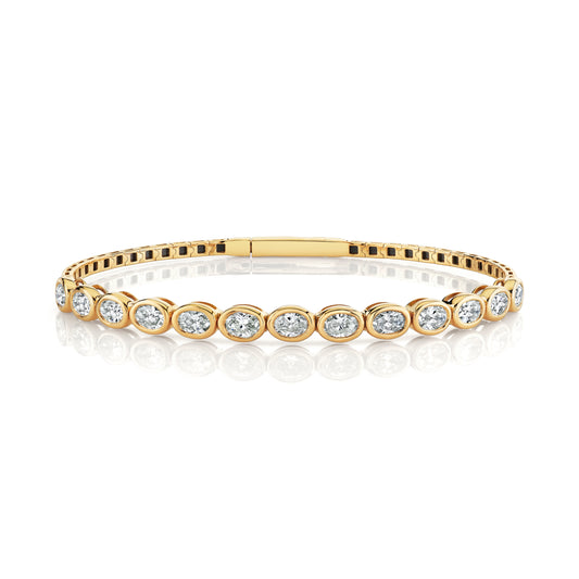 18K Yellow Gold Oval Diamond Bezel Flexi Bangle (3.25ctw)