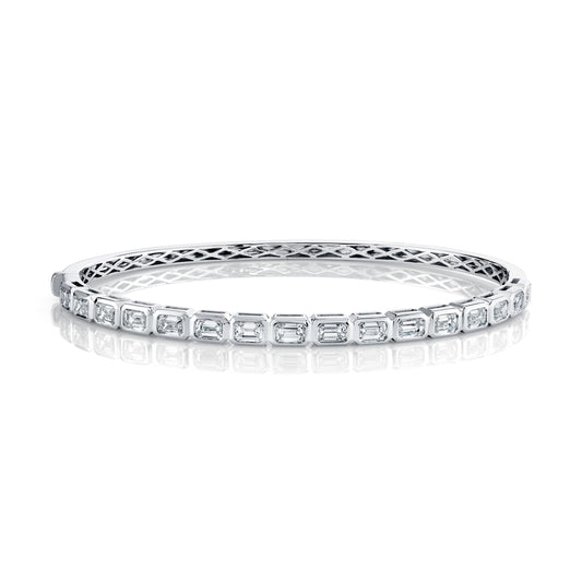 14K White Gold Emerald Bezel Diamond Flexi Bangle (2.50ctw)