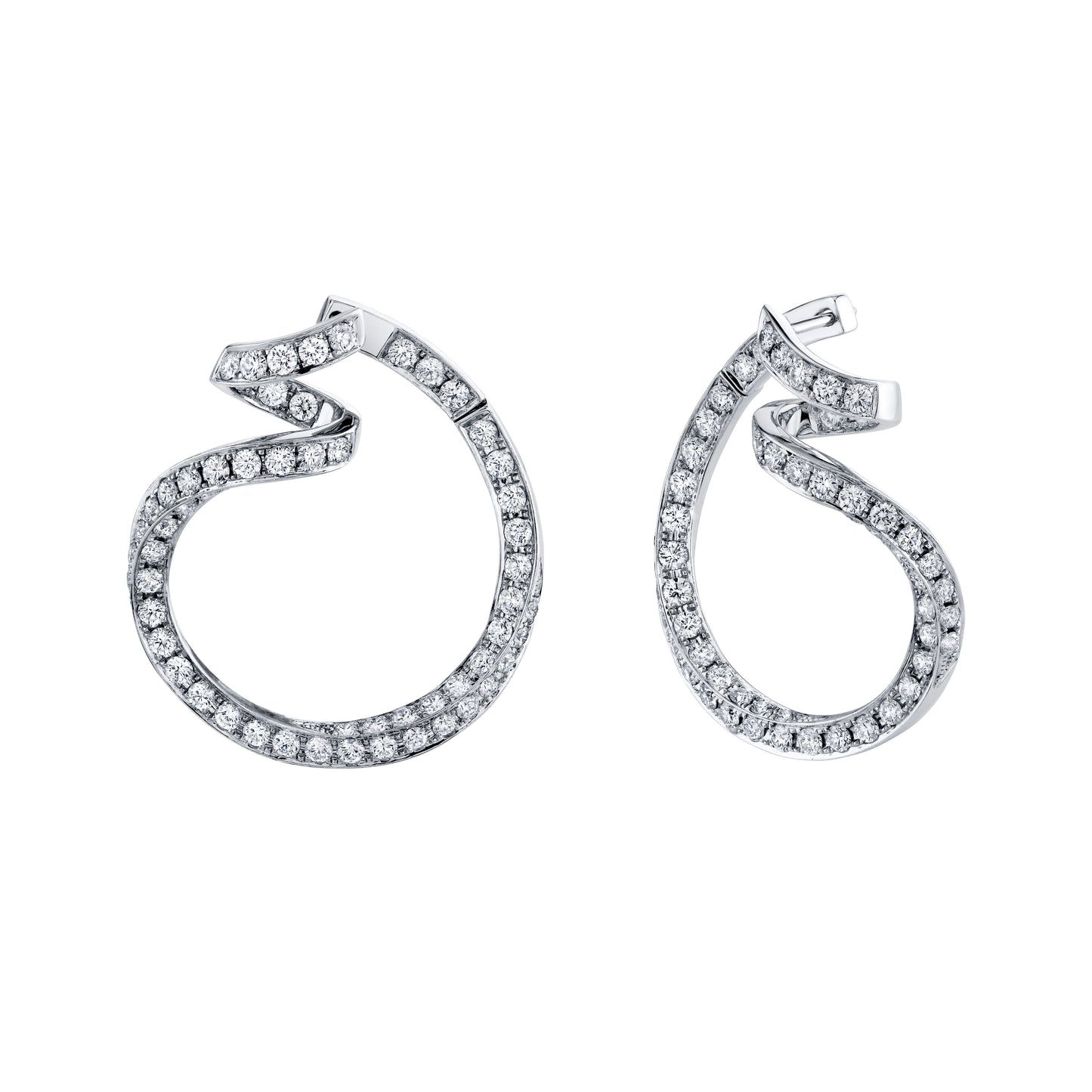 18K White Gold Pave Diamond Freeform Hoops (3.95ctw)