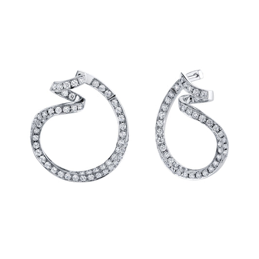 18K White Gold Pave Diamond Freeform Hoops (3.95ctw)