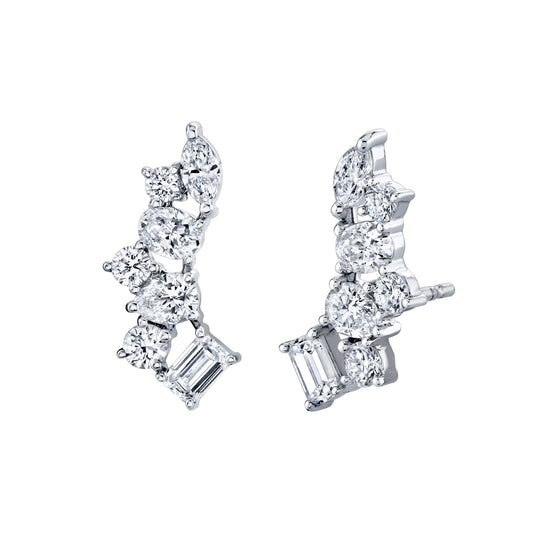 14K White Gold Lab-Grown Mixed Shape Diamond Earring Climber (1.86ctw)