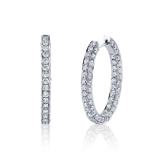 18K White Gold Three Sided Pave Diamond Hoops (10ctw)